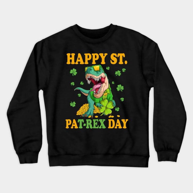 Happy St Pat Rex Day Lucky T-Rex Dinosaur St Patricks Day Crewneck Sweatshirt by DenverSlade